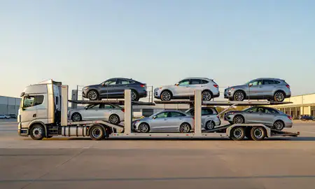 Car transporter parked in an industrial area of Richmond, Kentucky, United States
