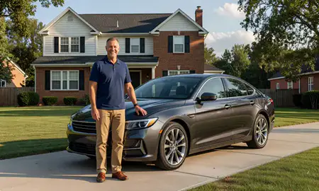 Customer with their delivered car in Shelbyville, Kentucky, United States