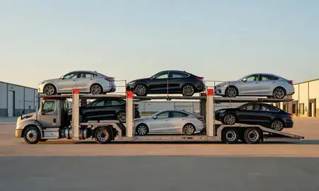 Car transporter parked in an industrial area of Shelbyville, Kentucky, United States