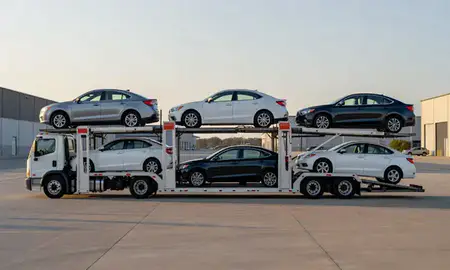Car transporter parked in an industrial area of Shively, Kentucky, United States