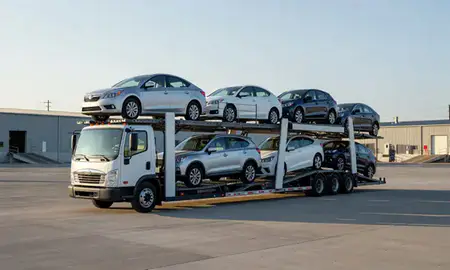 Car transporter loaded with vehicles in Winchester, Kentucky, United States