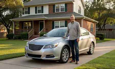 Customer with their delivered car in Louisiana, United States