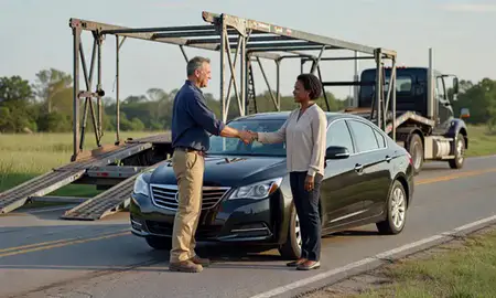 Vehicle owner beside their delivered car in Louisiana, United States