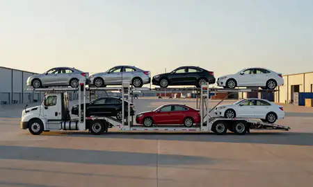 Car transporter parked in an industrial area of Louisiana, United States