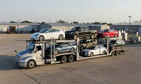 Car transporter loaded with vehicles in Louisiana, United States