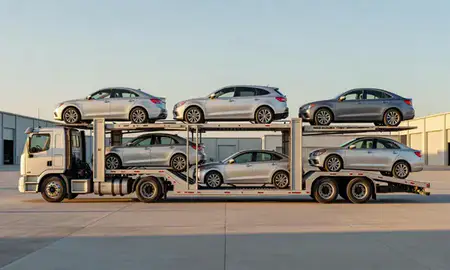 Car transporter parked in an industrial area of Alexandria, Louisiana, United States
