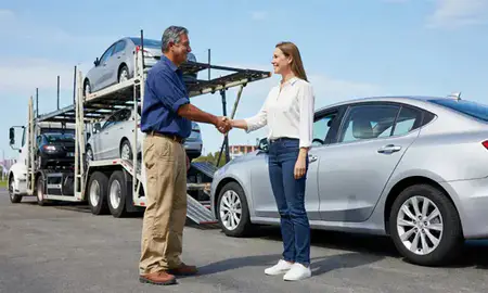 Vehicle owner beside their delivered car in Baton Rouge, Louisiana, United States