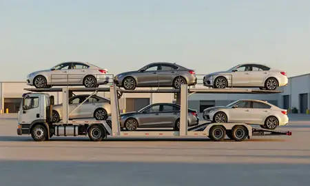 Car transporter parked in an industrial area of Baton Rouge, Louisiana, United States