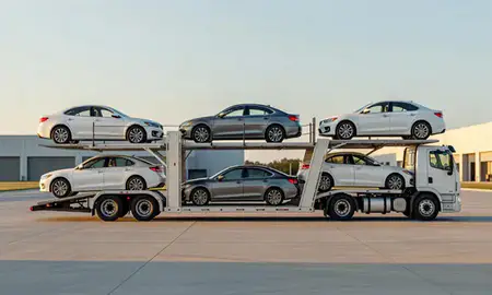 Car transporter parked in an industrial area of Bayou Cane, Louisiana, United States