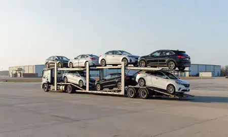 Car transporter loaded with vehicles in Bayou Cane, Louisiana, United States
