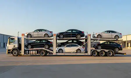 Car transporter parked in an industrial area of Bossier City, Louisiana, United States