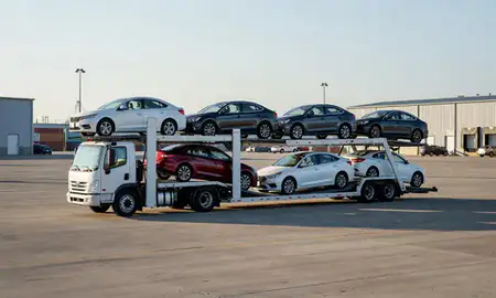 Car transporter loaded with vehicles in Bossier City, Louisiana, United States