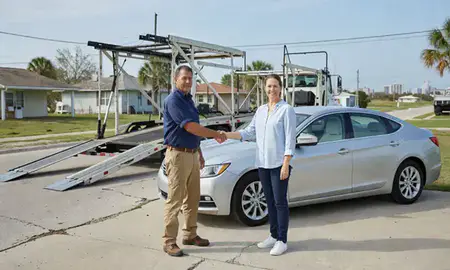 Vehicle owner beside their delivered car in Chalmette, Louisiana, United States
