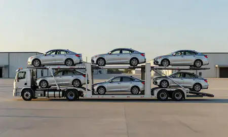 Car transporter parked in an industrial area of Chalmette, Louisiana, United States