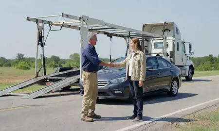Vehicle owner beside their delivered car in Estelle, Louisiana, United States