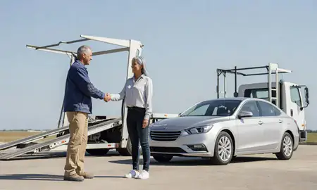 Vehicle owner beside their delivered car in Gretna, Louisiana, United States