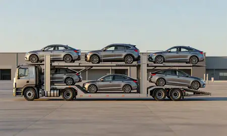 Car transporter parked in an industrial area of Gretna, Louisiana, United States