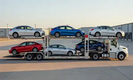 Car transporter parked in an industrial area of Hammond, Louisiana, United States