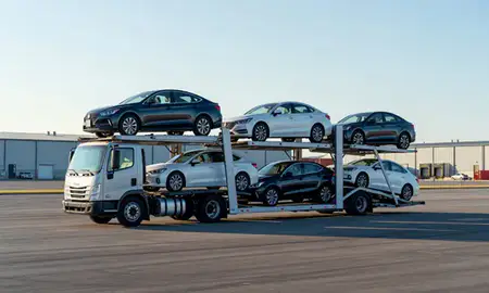 Car transporter loaded with vehicles in Hammond, Louisiana, United States