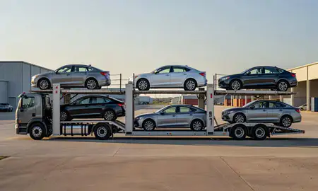 Car transporter parked in an industrial area of Houma, Louisiana, United States