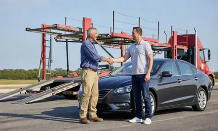 Vehicle owner beside their delivered car in Lafayette, Louisiana, United States