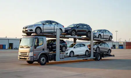 Car transporter loaded with vehicles in Lake Charles, Louisiana, United States