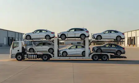 Car transporter parked in an industrial area of Laplace, Louisiana, United States