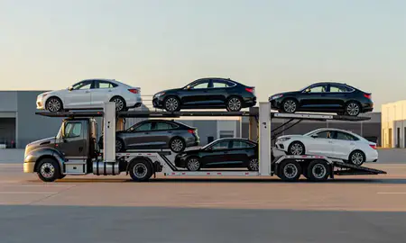 Car transporter parked in an industrial area of Mandeville, Louisiana, United States