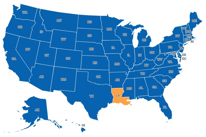 Map of Louisiana, USA