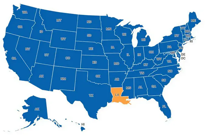 Map of Louisiana, United States