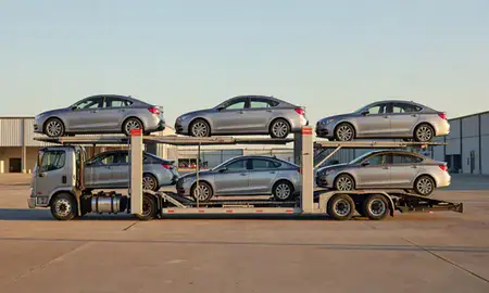 Car transporter parked in an industrial area of Metairie, Louisiana, United States