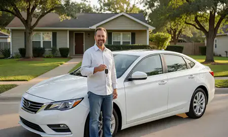 Car delivered to a driveway in Monroe, Louisiana, United States