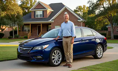 Customer with their delivered car in Natchitoches, Louisiana, United States