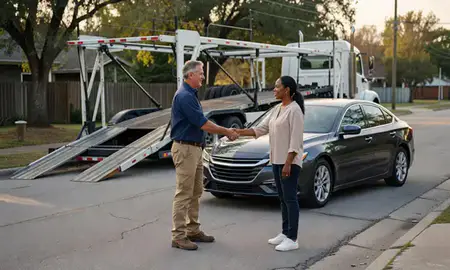 Vehicle owner beside their delivered car in Natchitoches, Louisiana, United States