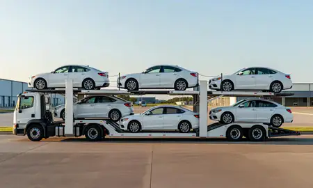 Car transporter parked in an industrial area of Natchitoches, Louisiana, United States