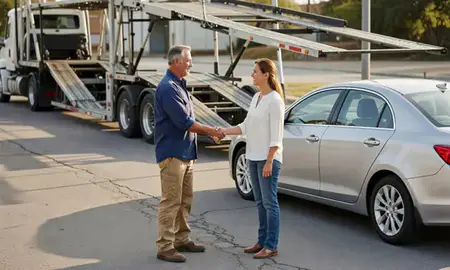 Vehicle owner beside their delivered car in New Iberia, Louisiana, United States