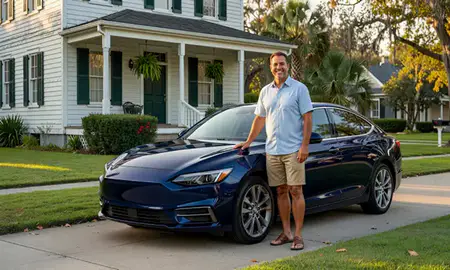 Customer with their delivered car in New Orleans, Louisiana, United States