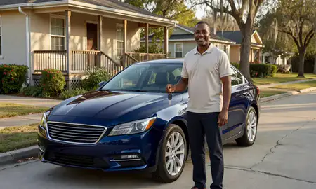 Car delivered to a driveway in New Orleans, Louisiana, United States