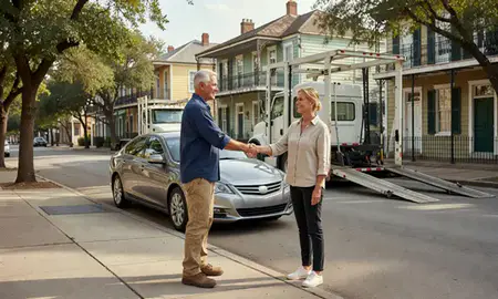 Vehicle owner beside their delivered car in New Orleans, Louisiana, United States