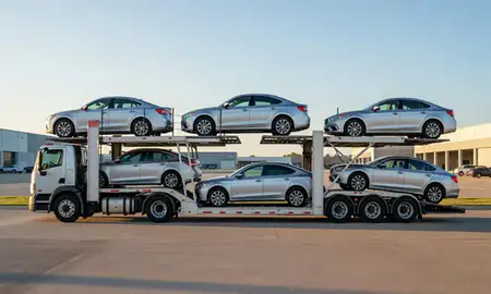 Car transporter parked in an industrial area of Prairieville, Louisiana, United States