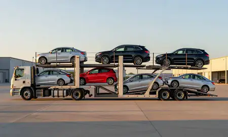 Car transporter parked in an industrial area of Ruston, Louisiana, United States