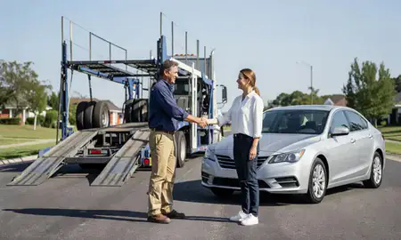 Vehicle owner beside their delivered car in Shenandoah, Louisiana, United States