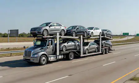 Multi-level car carrier on the highway to Terrytown, Louisiana, United States
