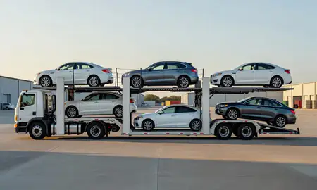 Car transporter parked in an industrial area of Terrytown, Louisiana, United States