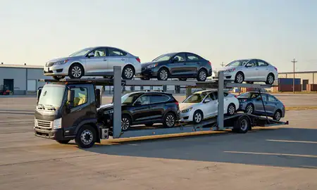 Car transporter loaded with vehicles in Terrytown, Louisiana, United States