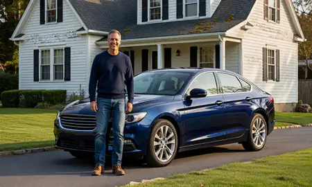 Customer with their delivered car in Maine, United States