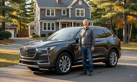 Car delivered to a driveway in Maine, United States
