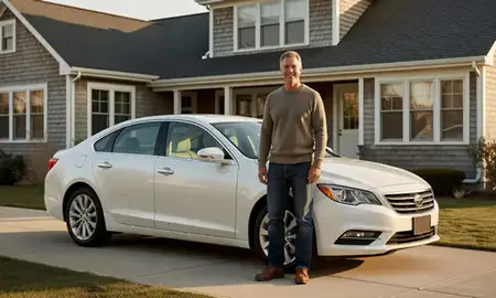 Customer with their delivered car in Auburn, Maine, United States