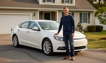 Customer with their delivered car in Augusta, Maine, United States