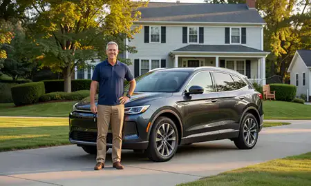 Car delivered to a driveway in Augusta, Maine, United States